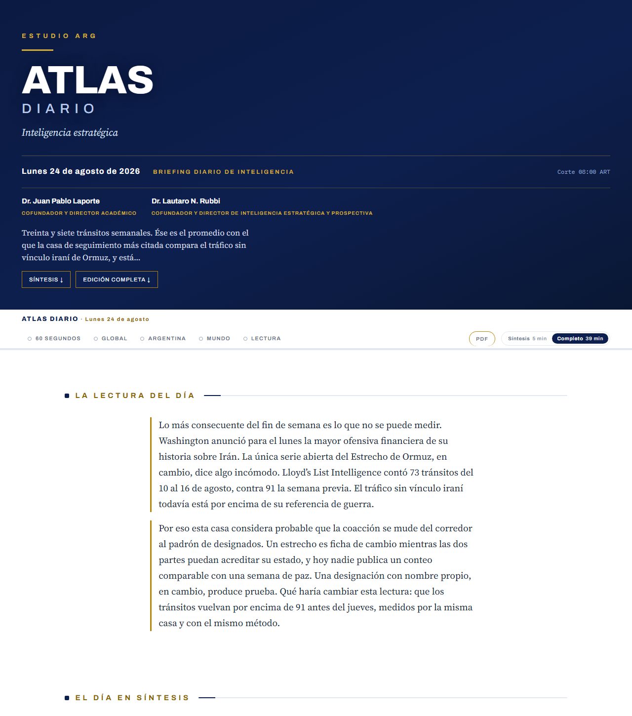 Vista recortada de una edición del ATLAS diario