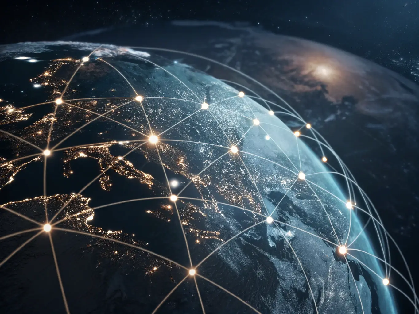 A futuristic graphic showing trend lines and data points converging on a globe, representing the concept of forecasting and trend analysis.